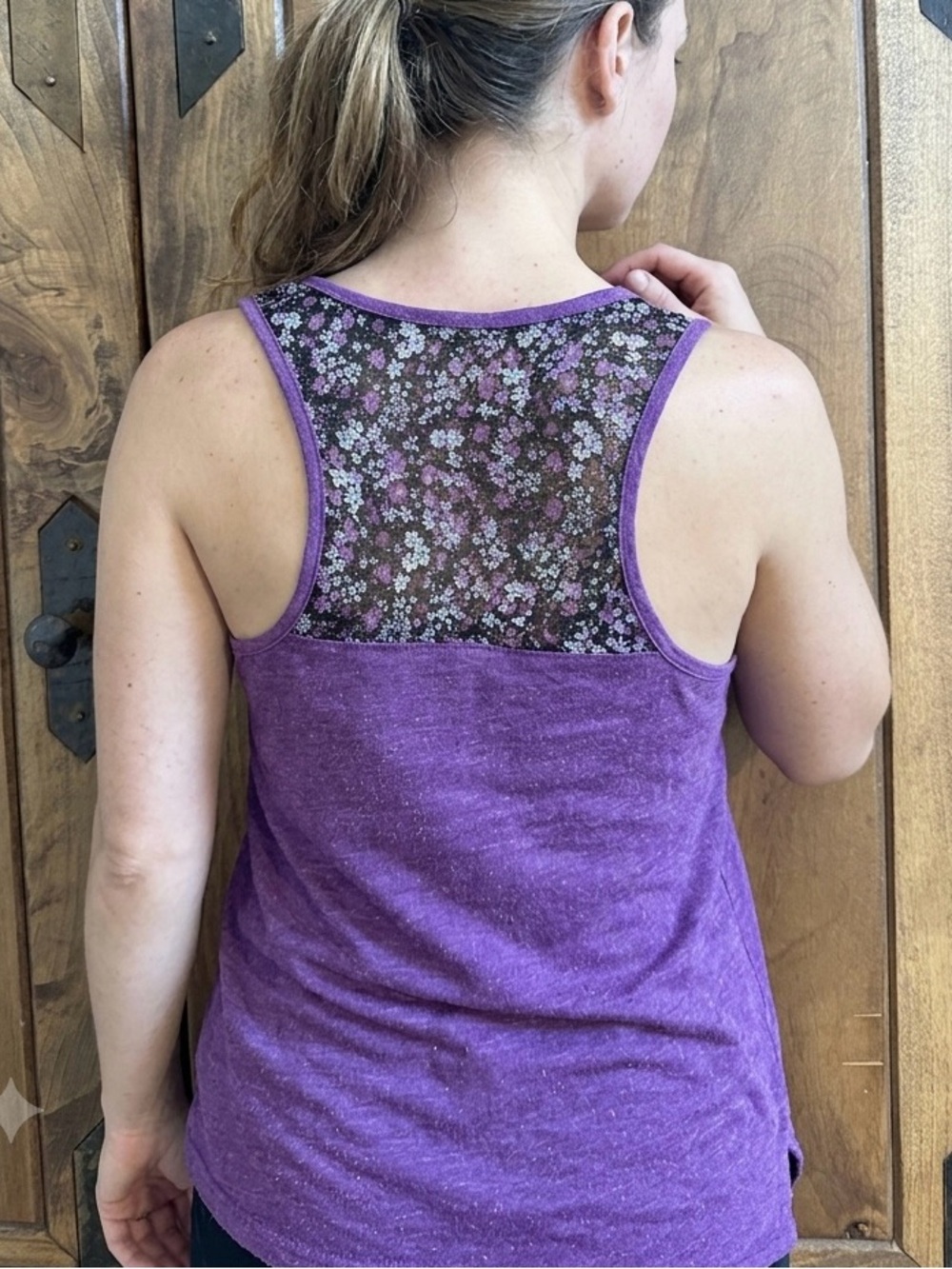 Full Tilt Women's Purple Floral-Trim Scoop Neck Tank Top xl Guc